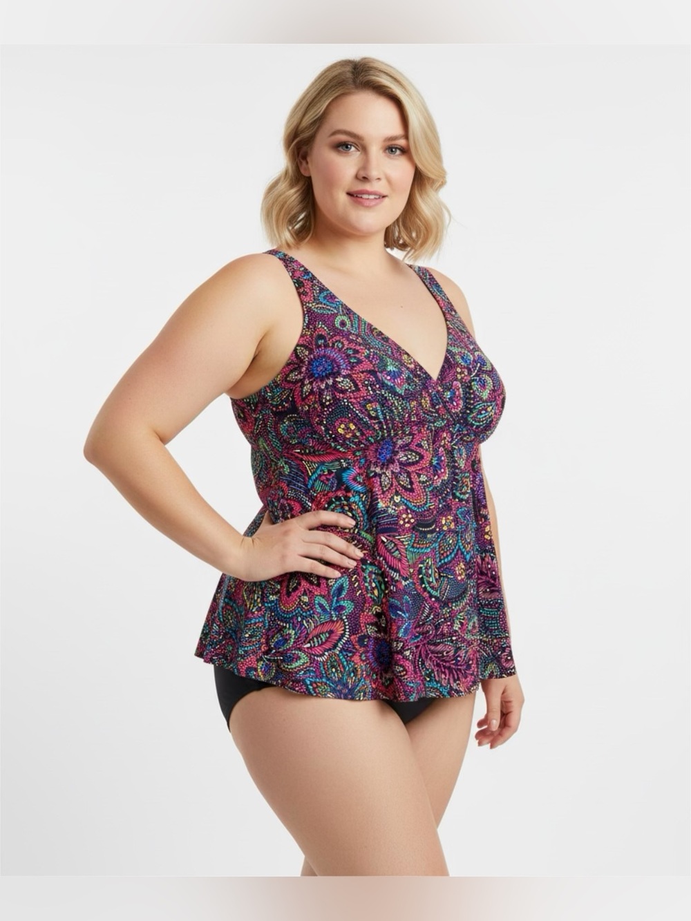 ShapeSolver Womens Triple Tier One-Piece Swimsuit Blue